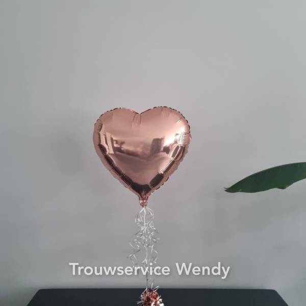 "Rosé Gouden Hart Folieballon - 45cm met helium" - Afbeelding 2